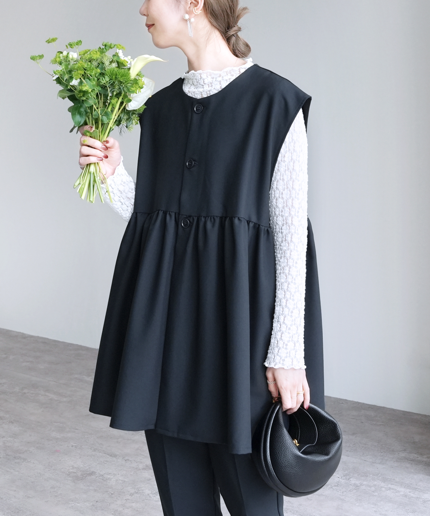 セール】レカ reca ペプラムベスト×テーパードパンツ2点セット セール】レカ reca ペプラムベスト×テーパードパンツ2点セット