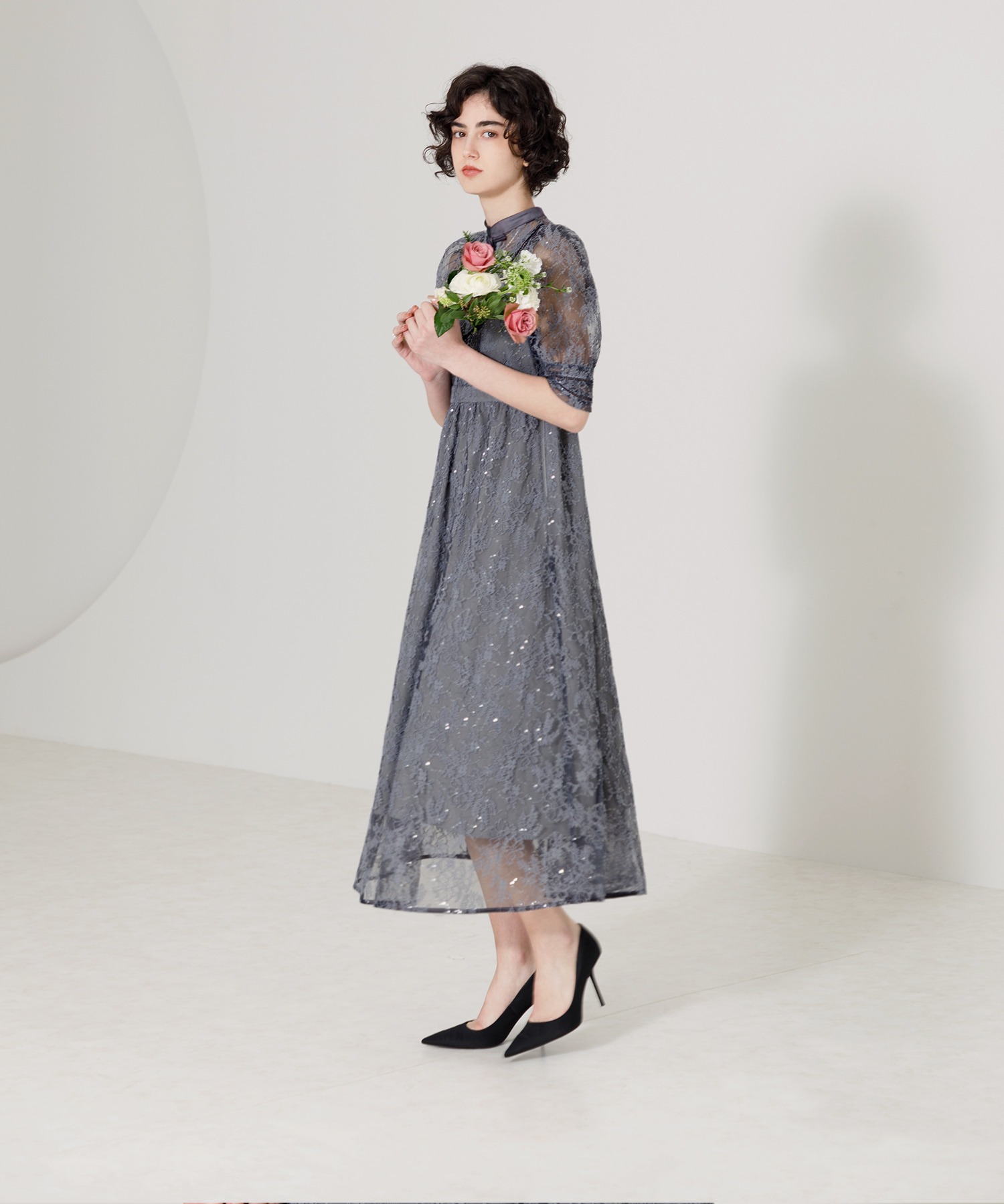 セール 20%OFF】レジャ Leja チャイナ風ボタン花柄レース