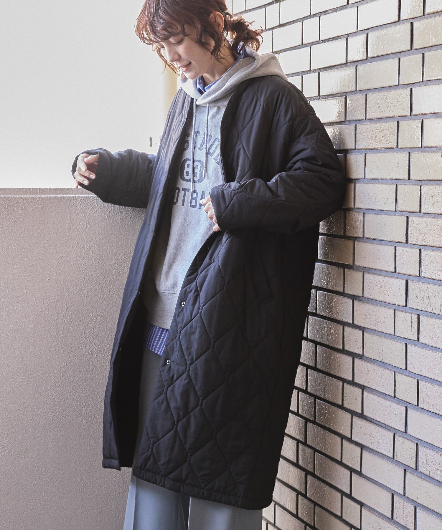 【新品タグ付】アマイル　トーキョー 中キルティングロングモッズコート　ボア　黒 新品タグ付】AMAIL TOKYO 中キルティングロングモッズコート