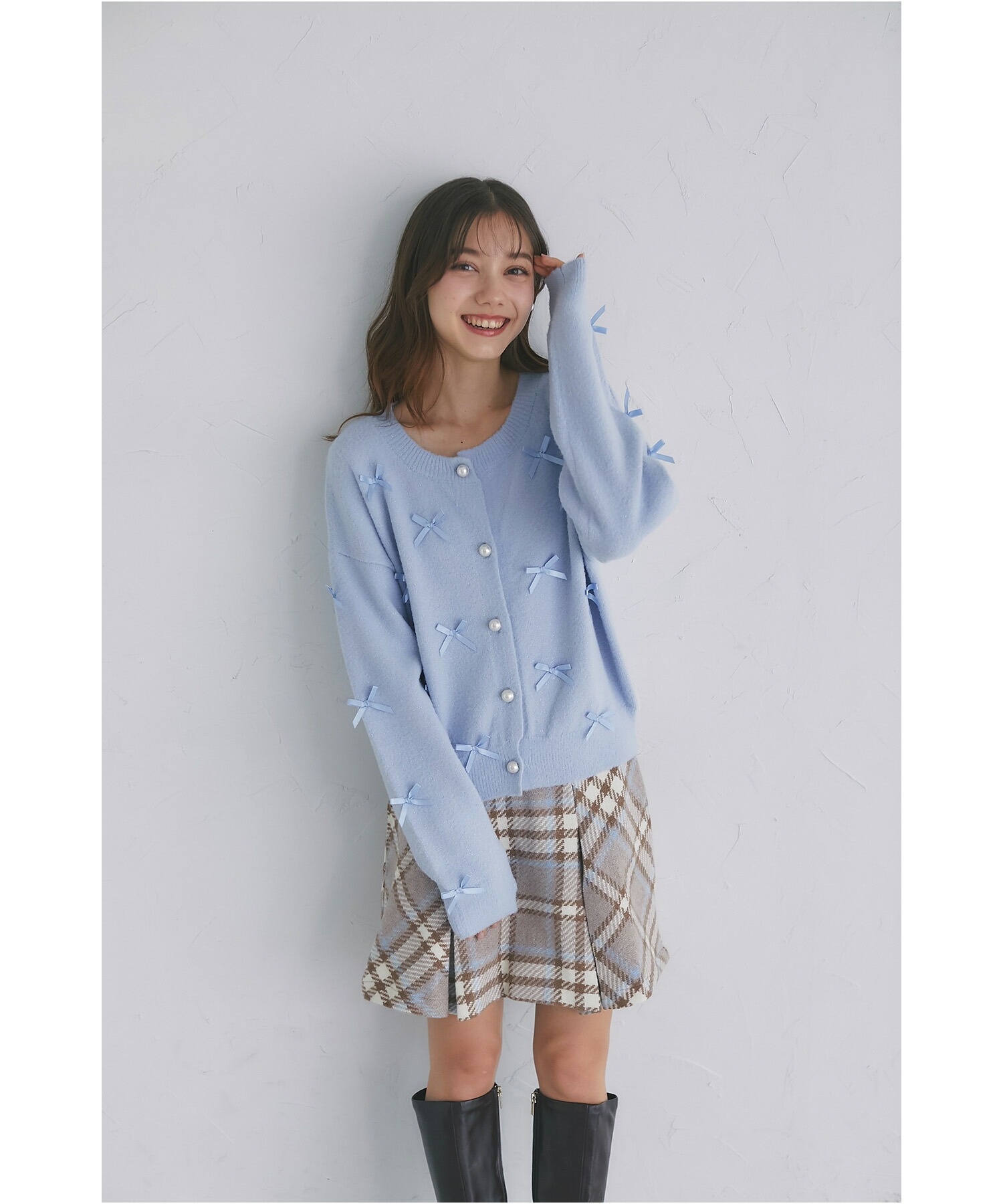 トッコクローゼット tocco closet メニーリボンきらきらラメ入りフェザーニットカーディガン メニーリボンきらきらラメ入りフェザーニットカーディガン