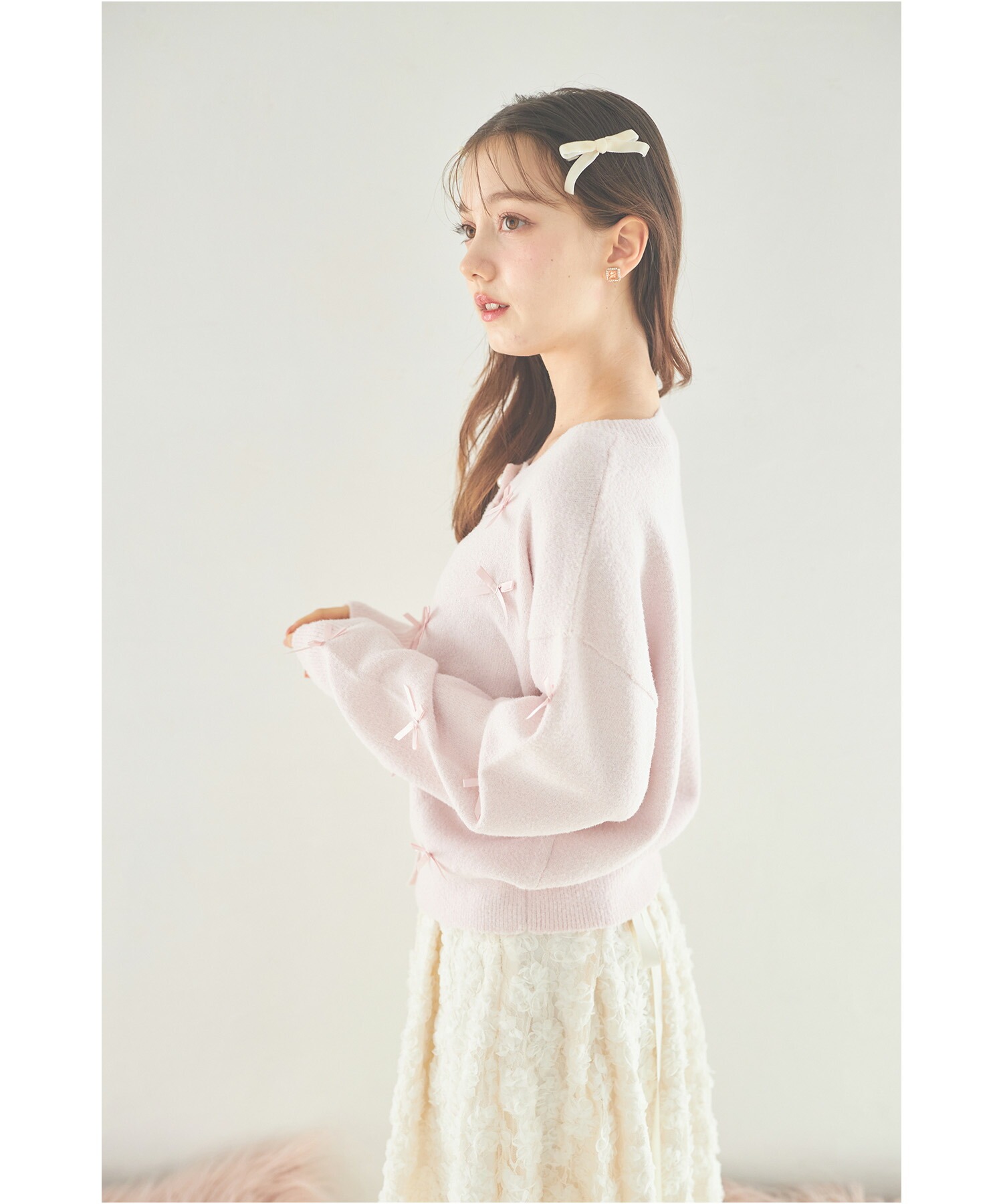 トッコクローゼット tocco closet メニーリボンきらきらラメ入りフェザーニットカーディガン メニーリボンきらきらラメ入りフェザーニットカーディガン