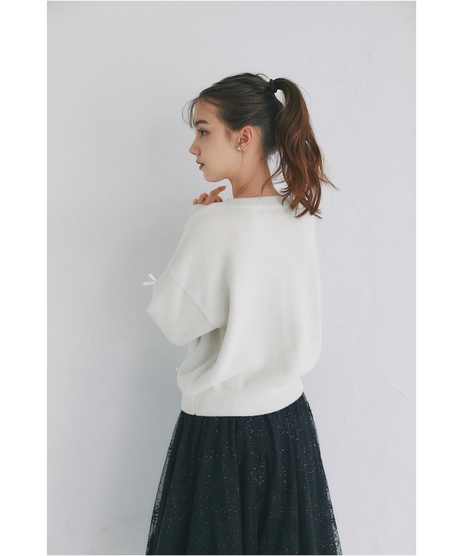 トッコクローゼット tocco closet メニーリボンきらきらラメ入りフェザーニットカーディガン メニーリボンきらきらラメ入りフェザーニットカーディガン