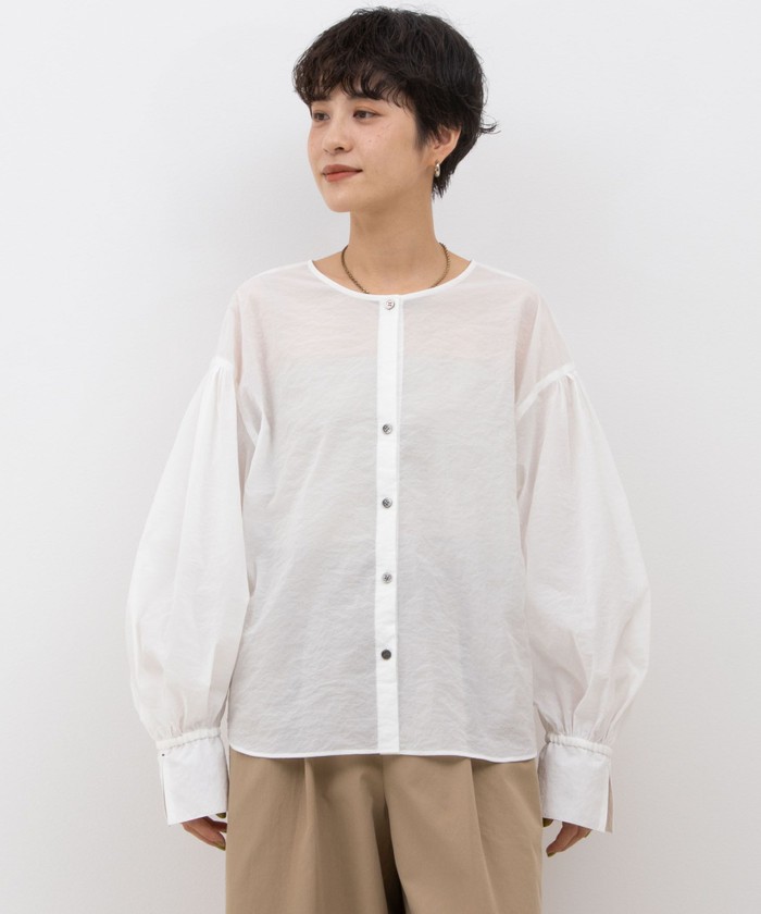 NOLLEY&#39;S - 【新品】ノーリーズ シアー ストレッチ 2WAY ブラウス ボリューム袖 ブルー NOLLEY'S（ノーリーズ）の「シアーストレッチ2WAYブラウス