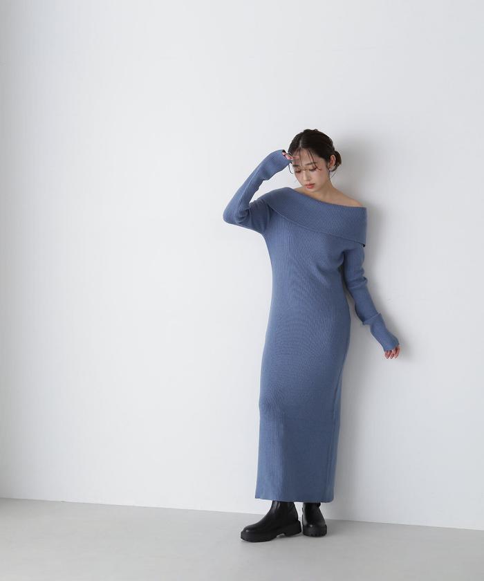 福袋特集 2025 セール】ワイドショルダーIラインニットワンピース(506850781 服&ファッション小物