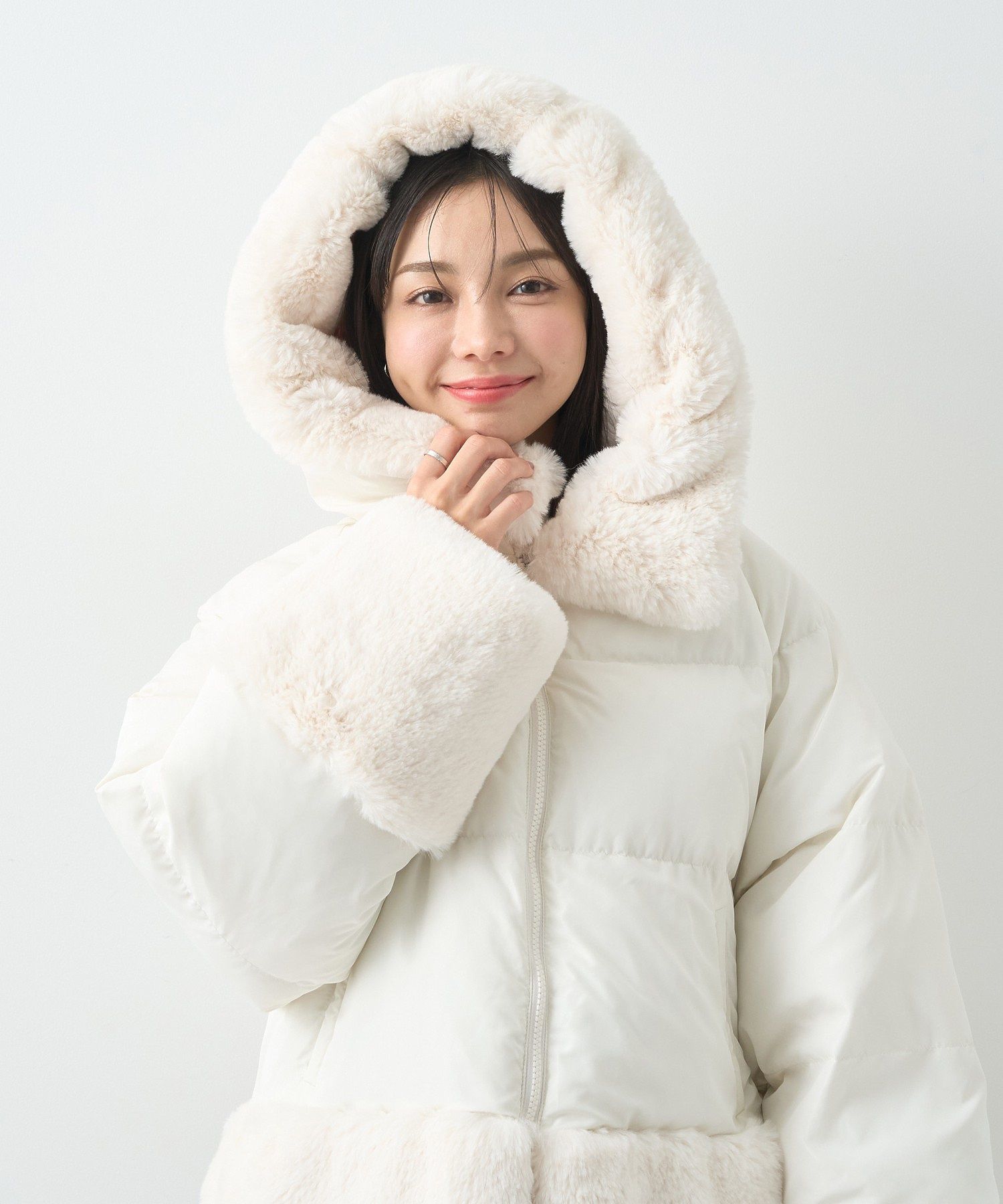 earth music＆ecology★フードファー中綿ショートコート★M★美品 earth music&ecology｜フードファー中綿ショートコート