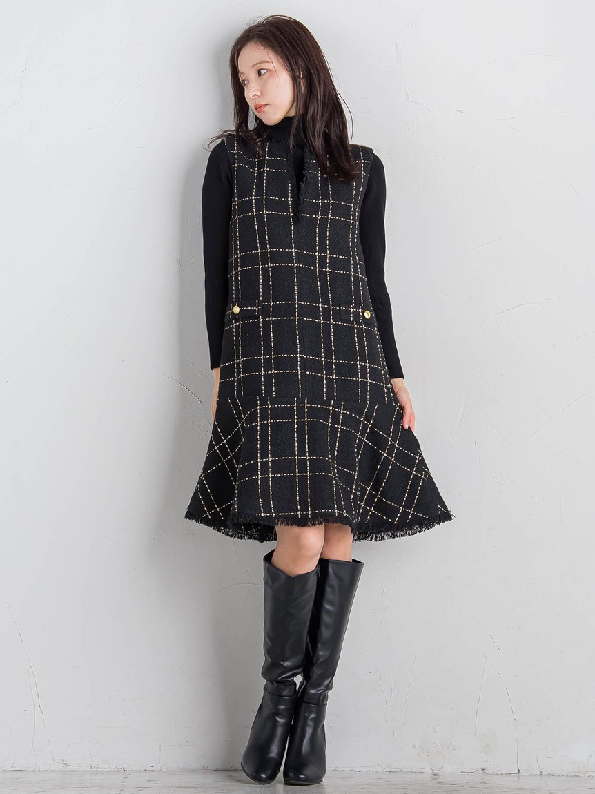 QUEENS COURT クイーンズコート ツイード ジャンドレ ワンピース セール 50%OFF】クイーンズコート QUEENS COURT ツィードジャン