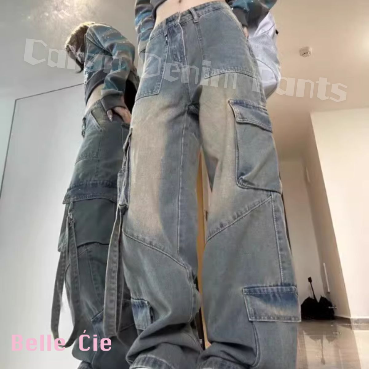 春夏 韓国 カーゴジーンズ パンツ MXL genderユニセックスコットンカーゴパンツ 韓国ファッション
