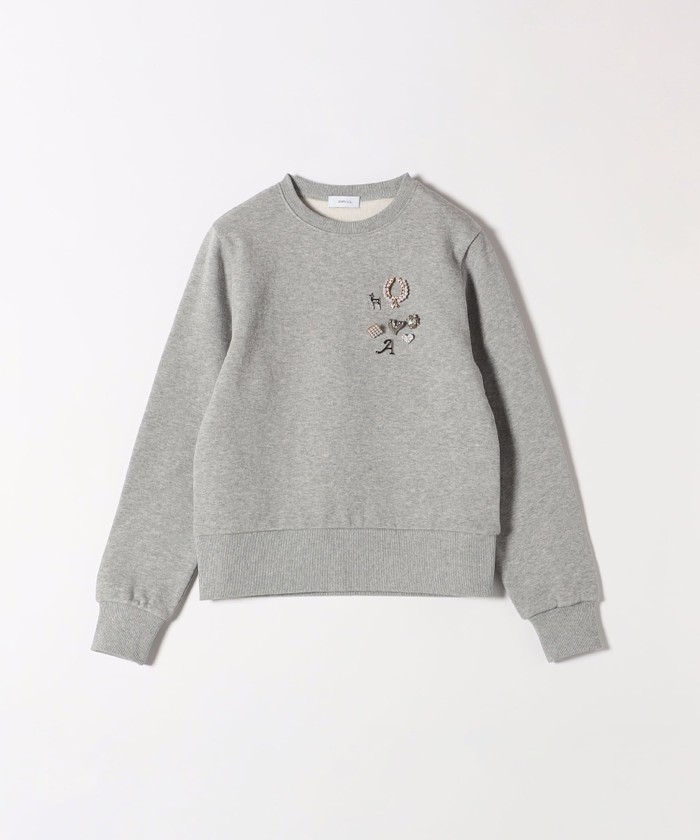 SHIPS any:〈手洗い可能〉裏起毛 ビジュー クルーネック