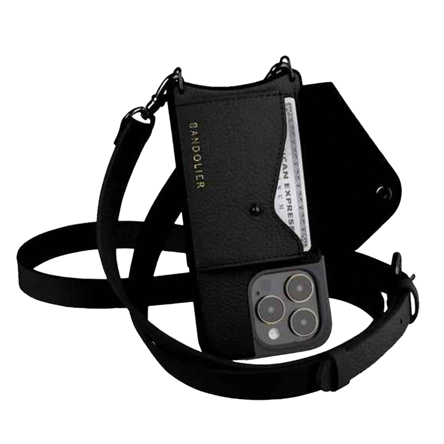 BANDOLIER 黒 レザー ショルダーストラップ付きスマホケース BANDOLIER 黒 レザー スマホケース ショルダーストラップ付き