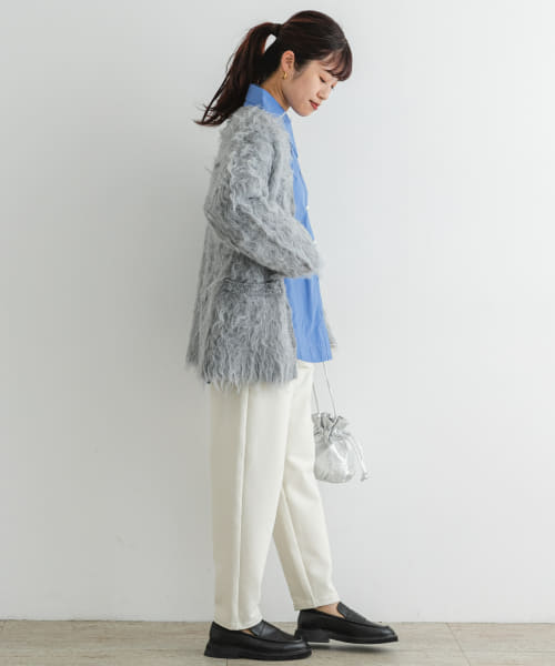 最終値下げ★ROBE【新品】ウエストグログランテープ　薄裏起毛パンツ セール】ハイウエスト タック テーパード クロップド パンツ 裏