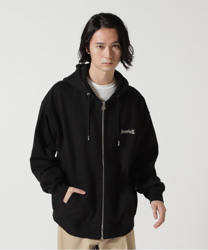【SUPPLIER】在庫薄 CROSS LEATHER ZIP パーカー フーディ SUPPLIER パーカー フーディー｜Cross Leather Patch Zip Hoodie