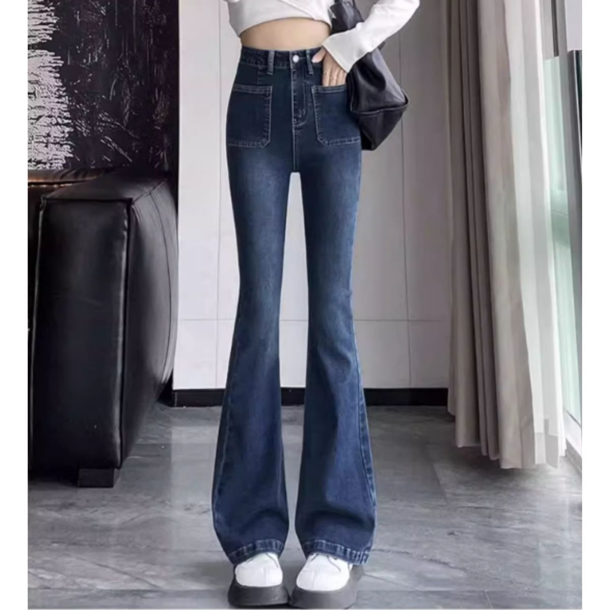 光沢感 個性派デニム ワイドフレアパンツ コーティング 韓国n795 光沢感 個性派デニム ワイドフレアパンツ コーティング 韓国n795