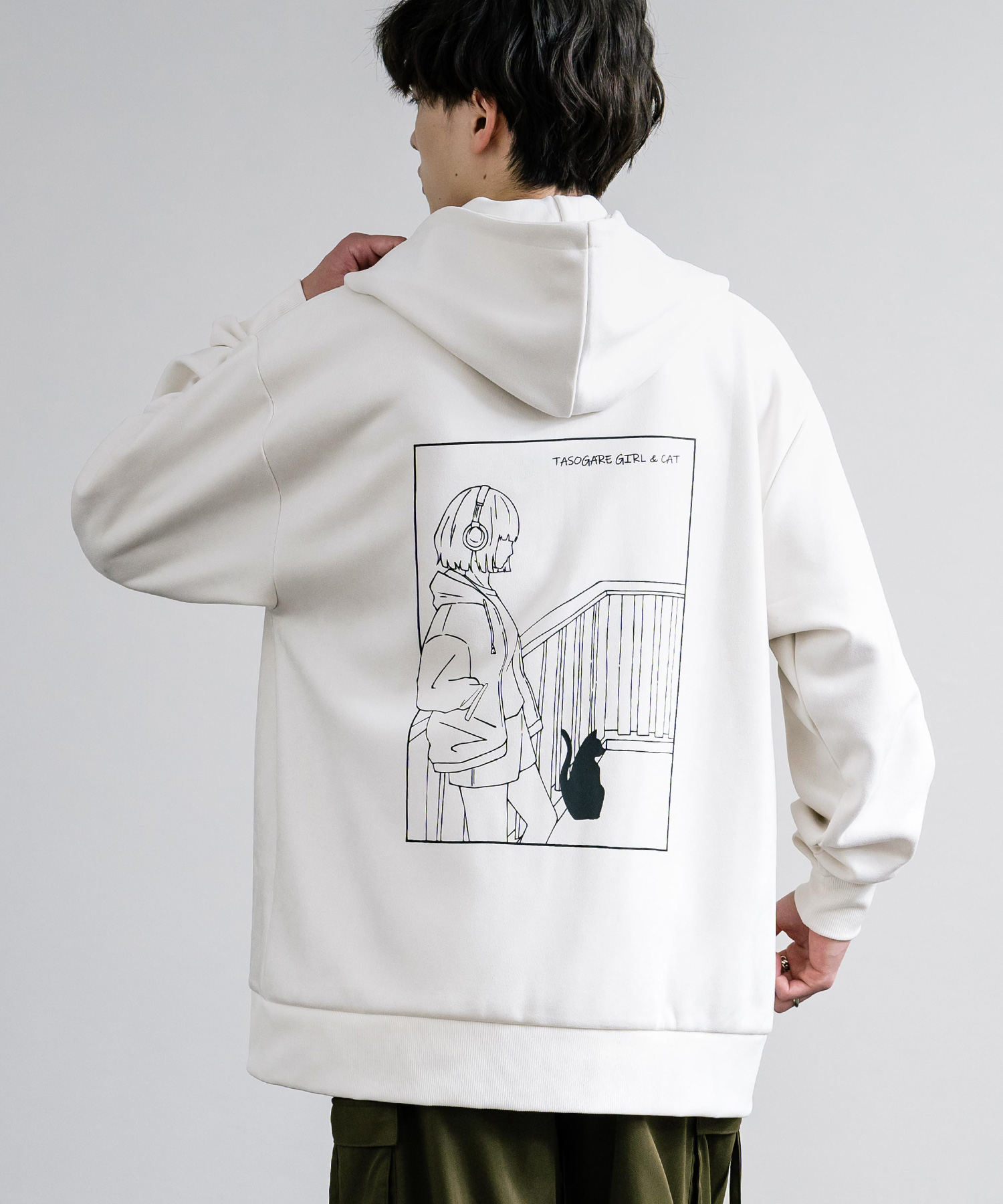 80 リボンプリントセットアップ Be Ambition ジップアップ ニットブルゾン/XL/白/ホワイト