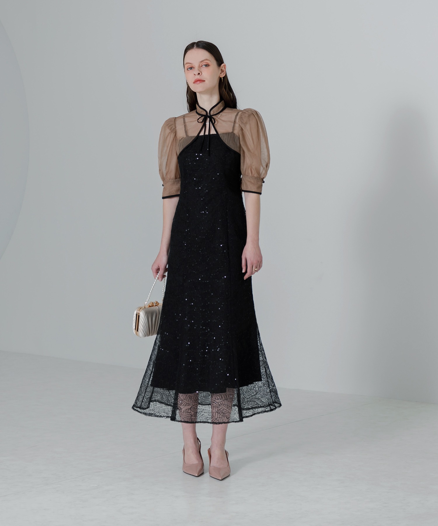 Leja】ハイネックパフスリーブキャミソール2wayチュール グレー S