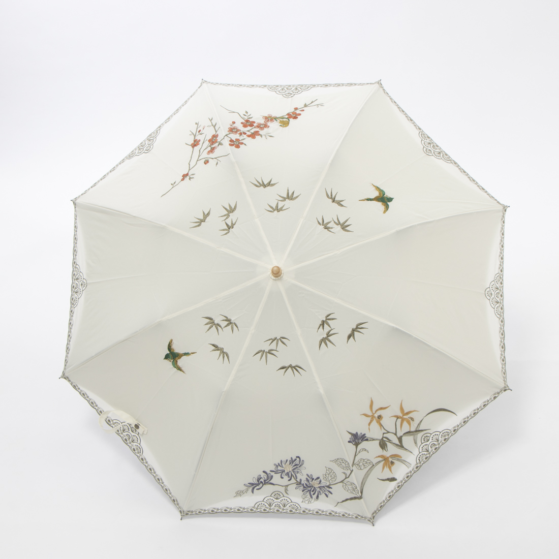紅葉 四君子刺繍かわず張り日傘2点 完全遮光日傘（晴雨兼用）「優雅刺繍 かわず張り長日傘 50cm」