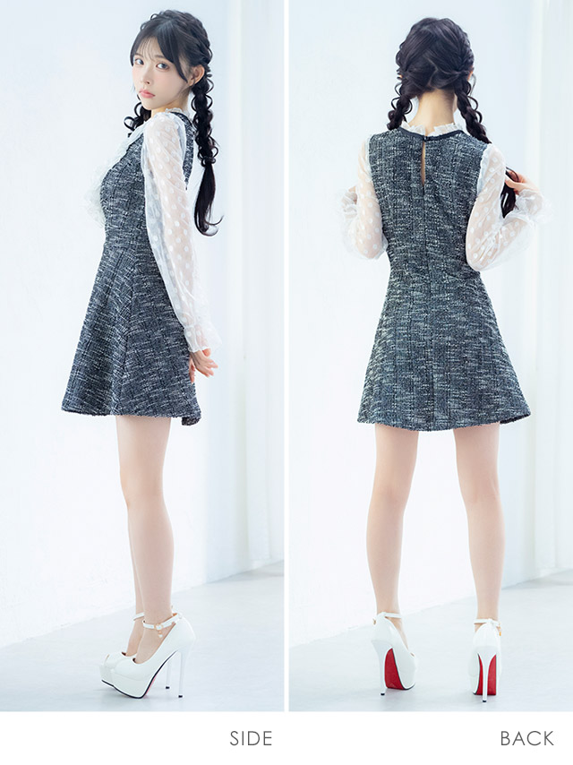 セール! DKNY ドット柄 プリーツ フレア ミディ ドレス セール 20%OFF】ティカ Tika フリル×ドット柄シースルー長袖