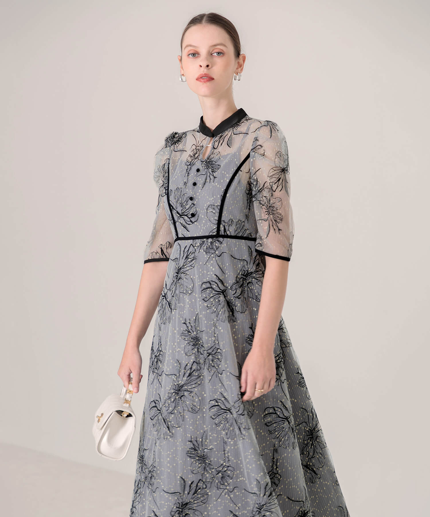 レジャ ワンピース ドレス セール 10%OFF】レジャ Leja 配色パピングプチハイネック花柄
