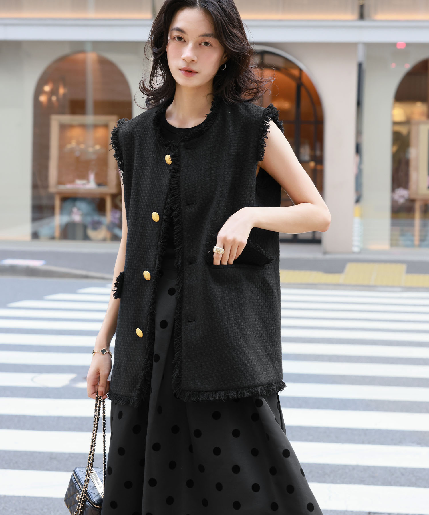 セール12%OFF】エルフランク ELFRANK ツイードフリンジベスト