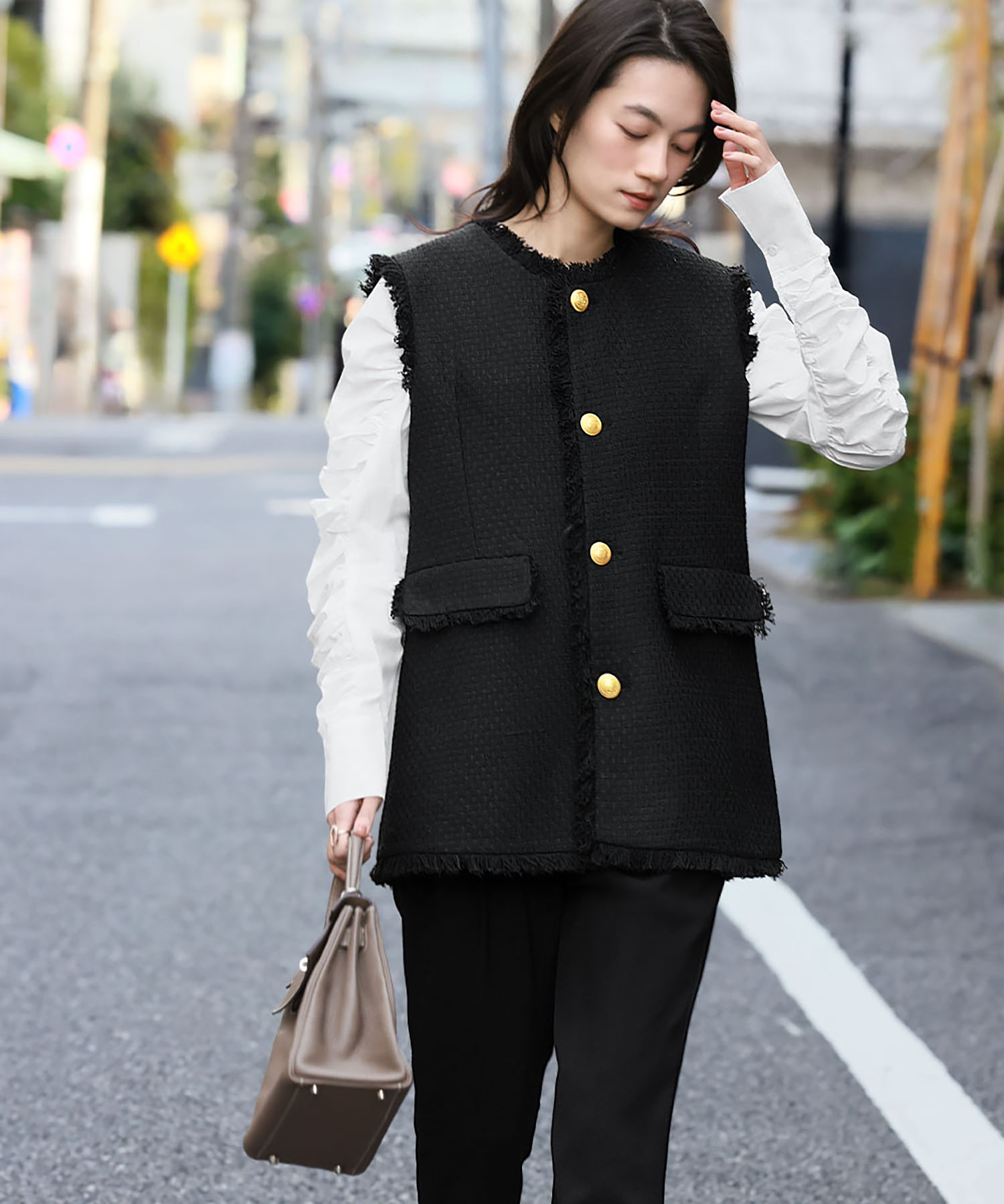 セール12%OFF】エルフランク ELFRANK ツイードフリンジベスト