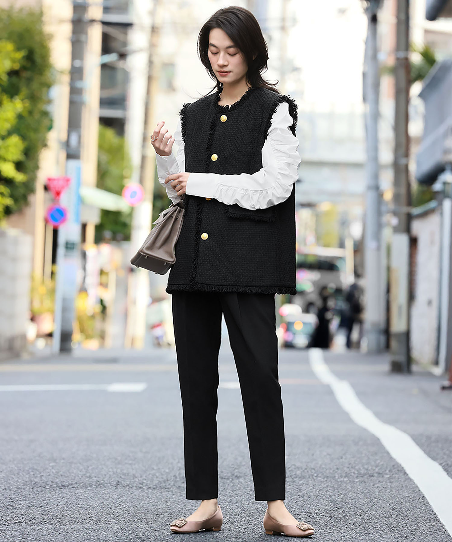 セール12%OFF】エルフランク ELFRANK ツイードフリンジベスト