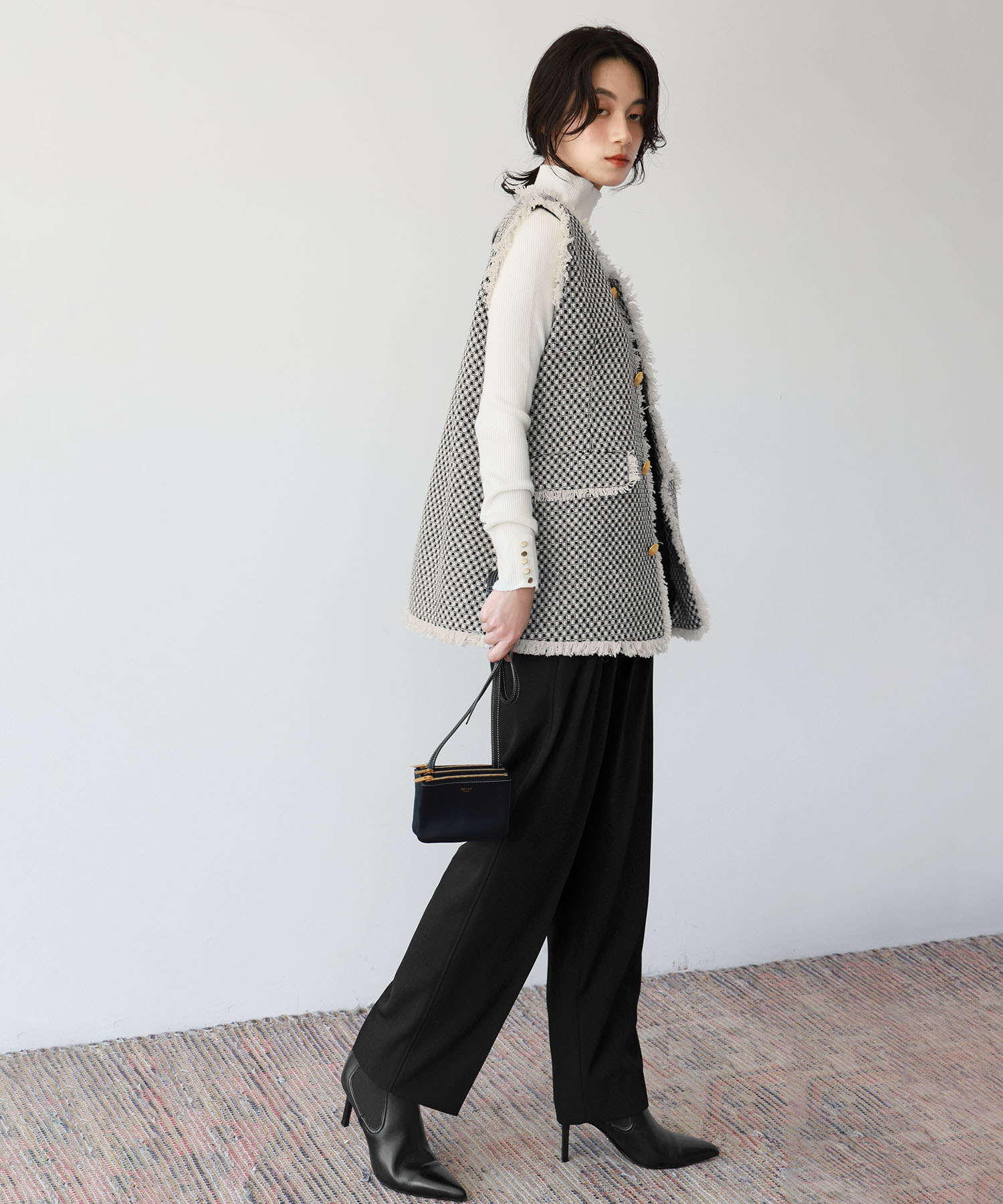 セール12%OFF】エルフランク ELFRANK ツイードフリンジベスト