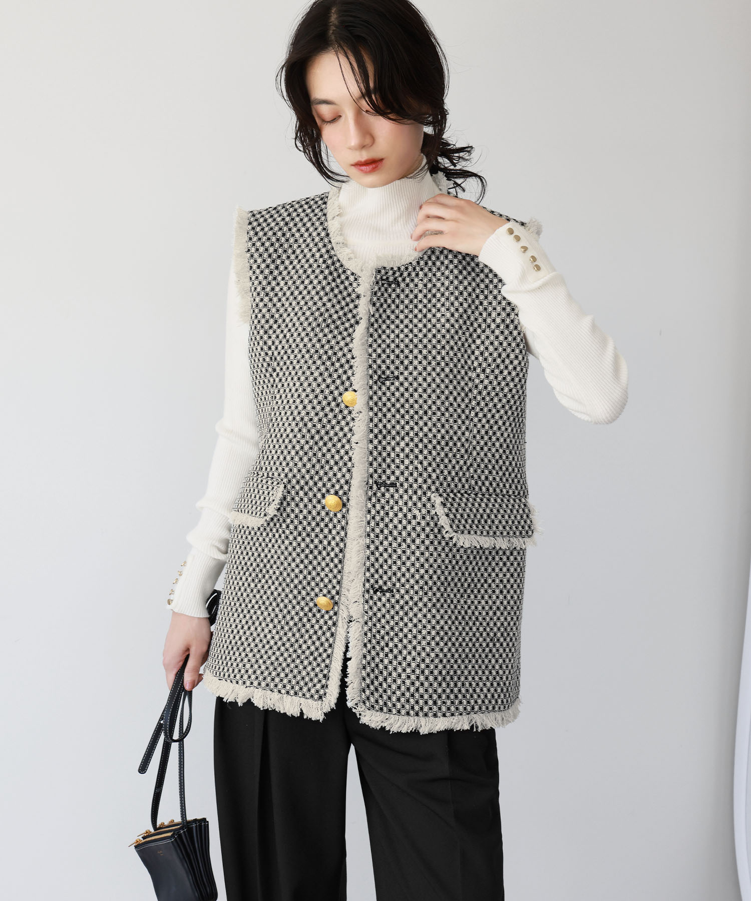 セール12%OFF】エルフランク ELFRANK ツイードフリンジベスト セール12%OFF】エルフランク ELFRANK ツイードフリンジベスト