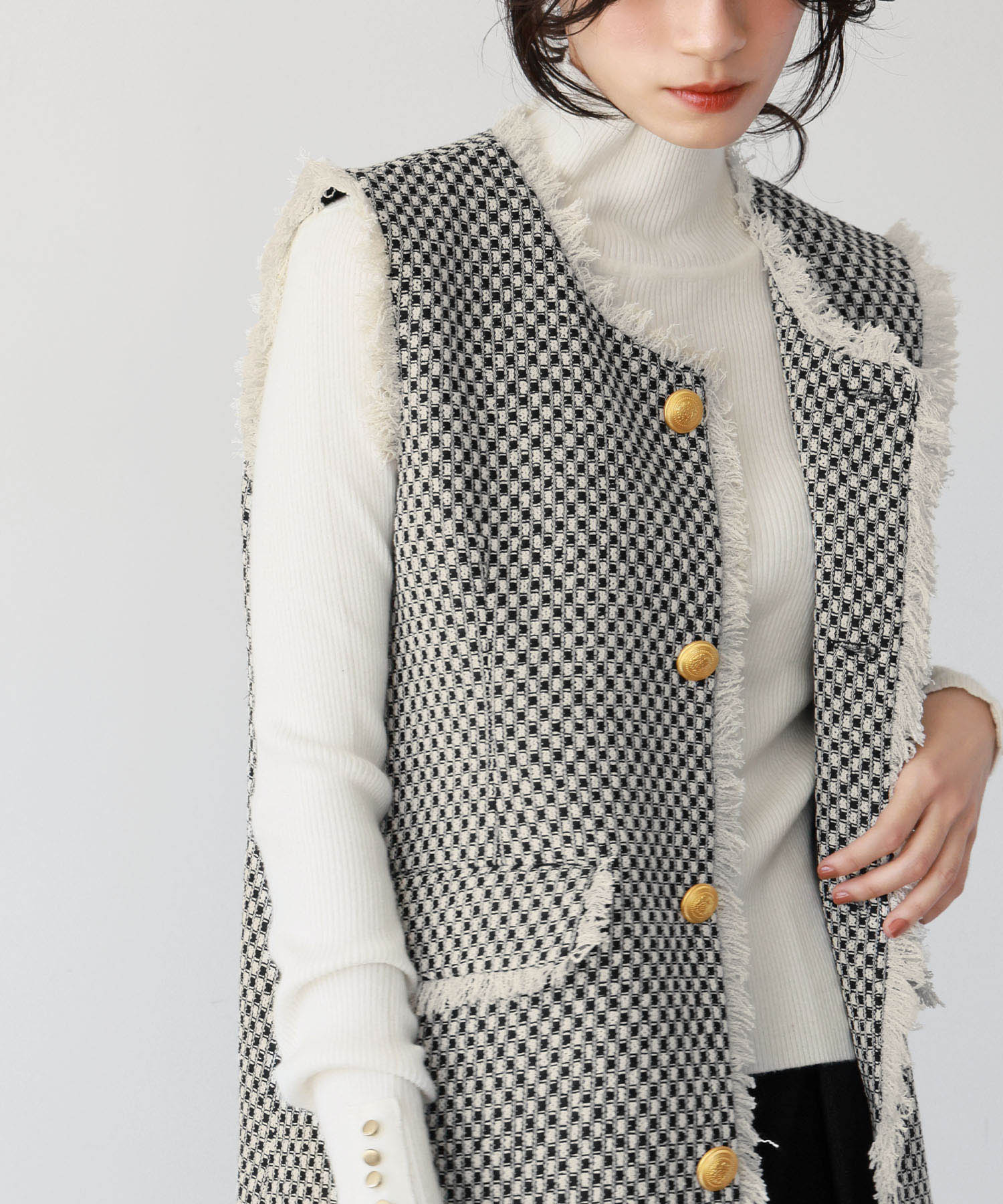 セール12%OFF】エルフランク ELFRANK ツイードフリンジベスト セール12%OFF】エルフランク ELFRANK ツイードフリンジベスト
