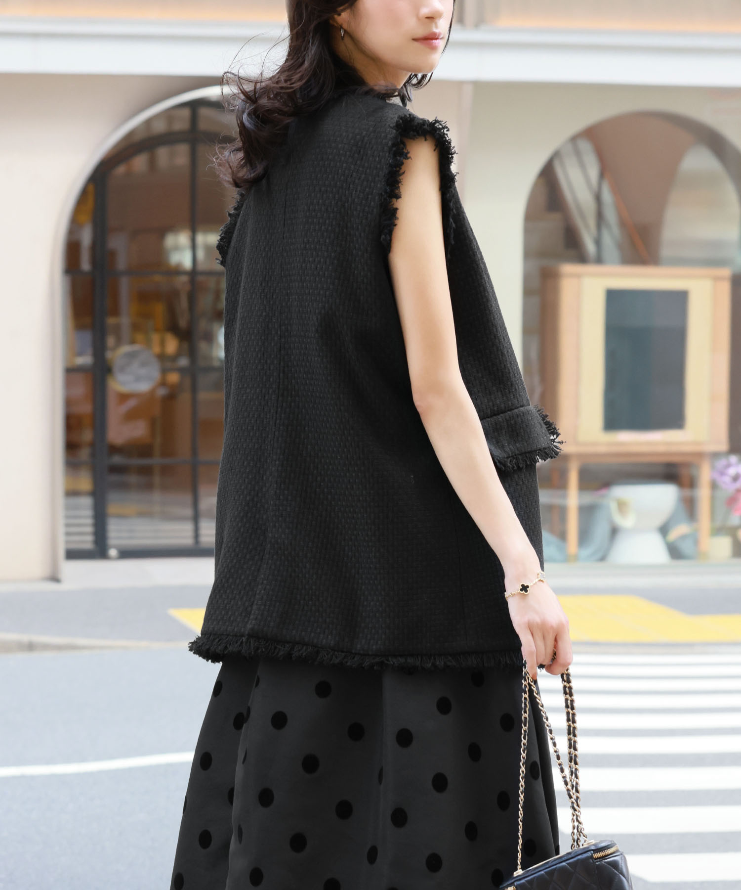 セール12%OFF】エルフランク ELFRANK ツイードフリンジベスト