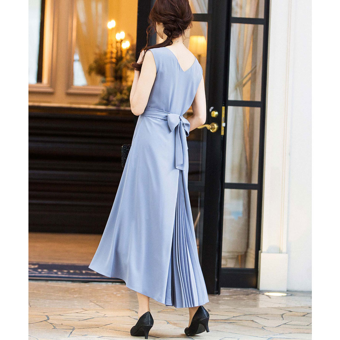 結婚式・お呼ばれ◆美しい*フェミニンリボンドレス*38／9号*ダークグリーン PREFERIR ドレス 総レース バックリボン 結婚式 パーティー