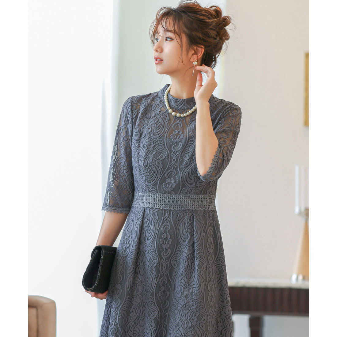 クーポン】ニアナ niana 【低身長用サイズあり】<br>ビスチェ風ハイネックレース結婚式ワンピース(504362458) | ニアナ(niana)  - d fashion