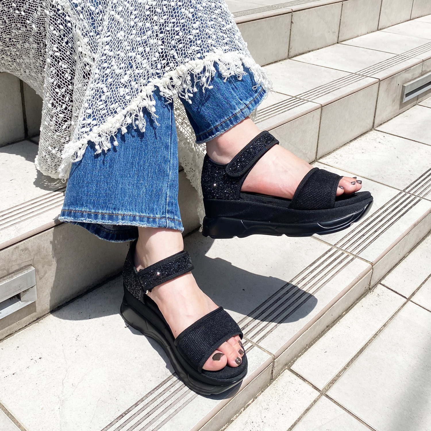 Melissa 追跡付/送料込 厚底プラットフォームグリッターサンダル セール 50%OFF】【EVOL/イーボル】 プラットフォームグリッター
