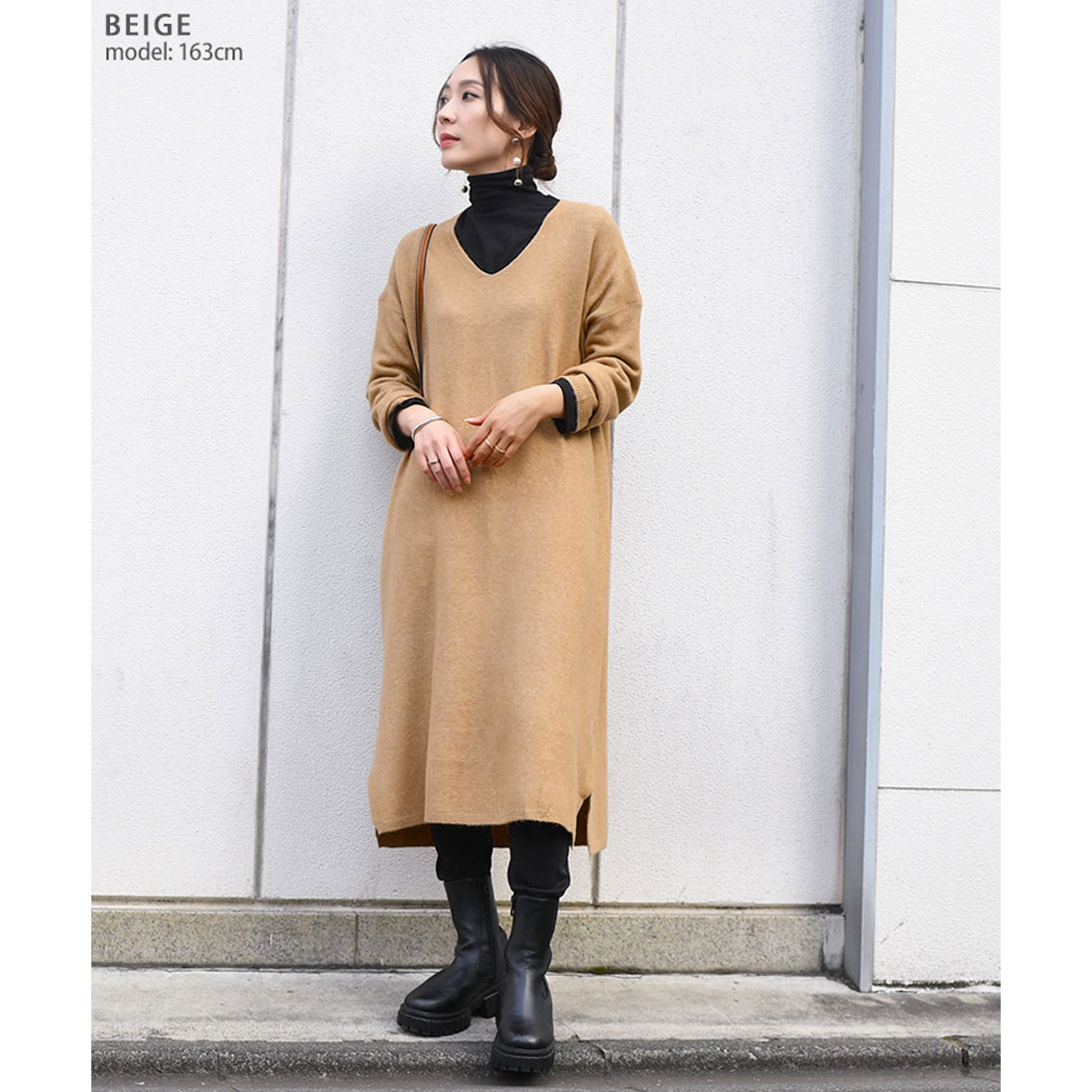 トゥービーシック 黒ベージュ白ニットワンピースらくちん大きい