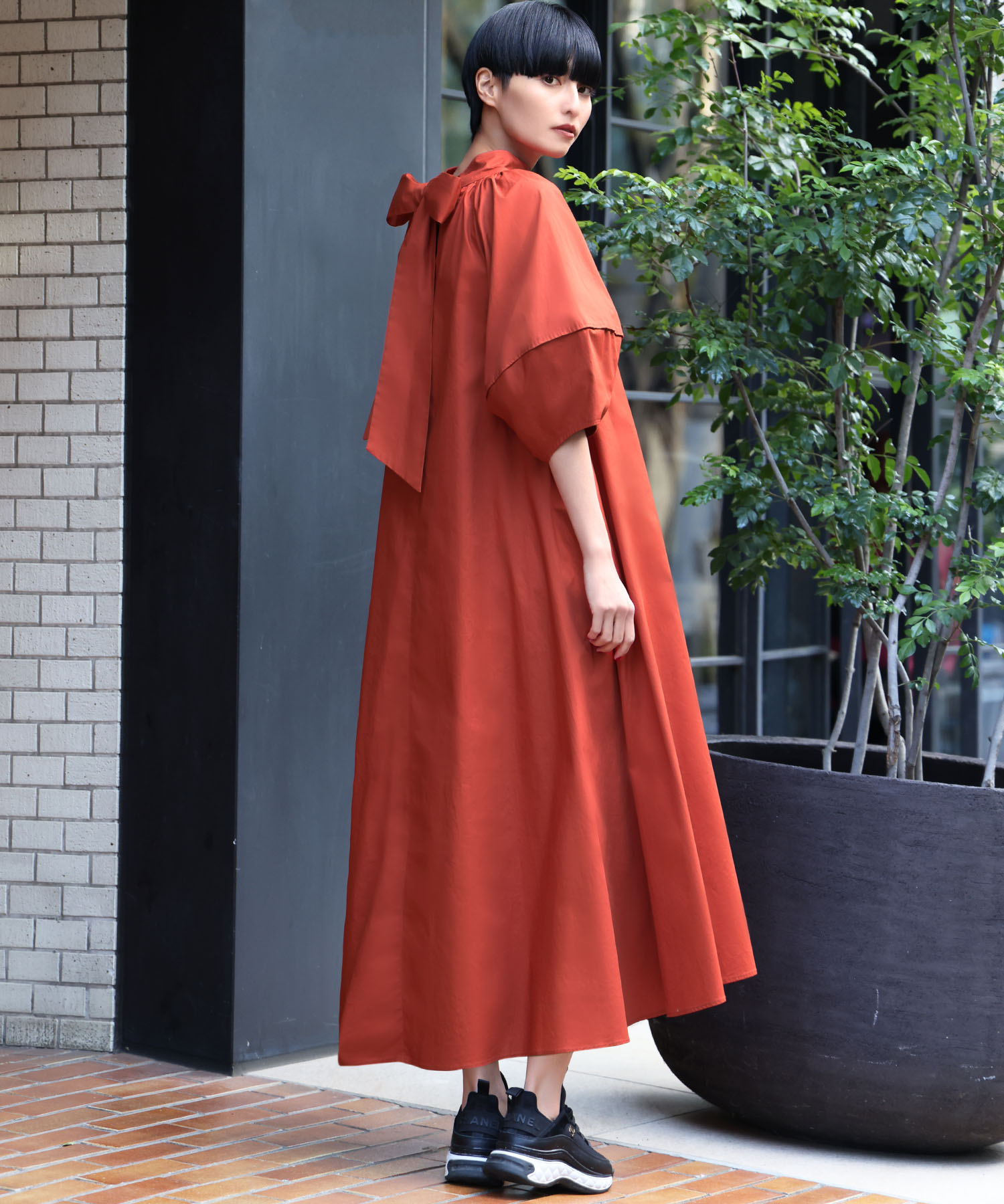 ☆専用☆ バックリボンランタンスリーブハイネックAラインロングワンピ 黒 - メルカリ