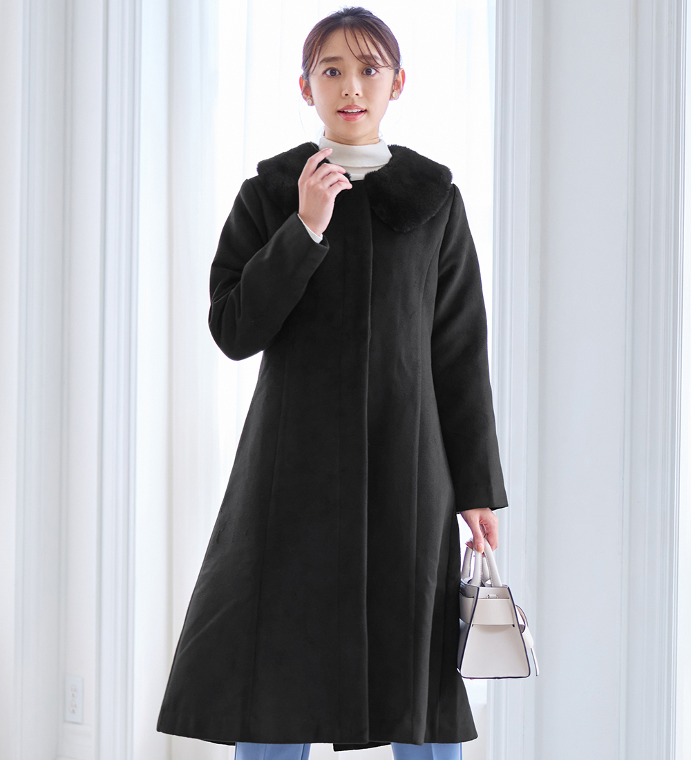 alotta ファー付美人見えロングコート アロッタ Alotta 美人シルエットファー付ノーカラーコート