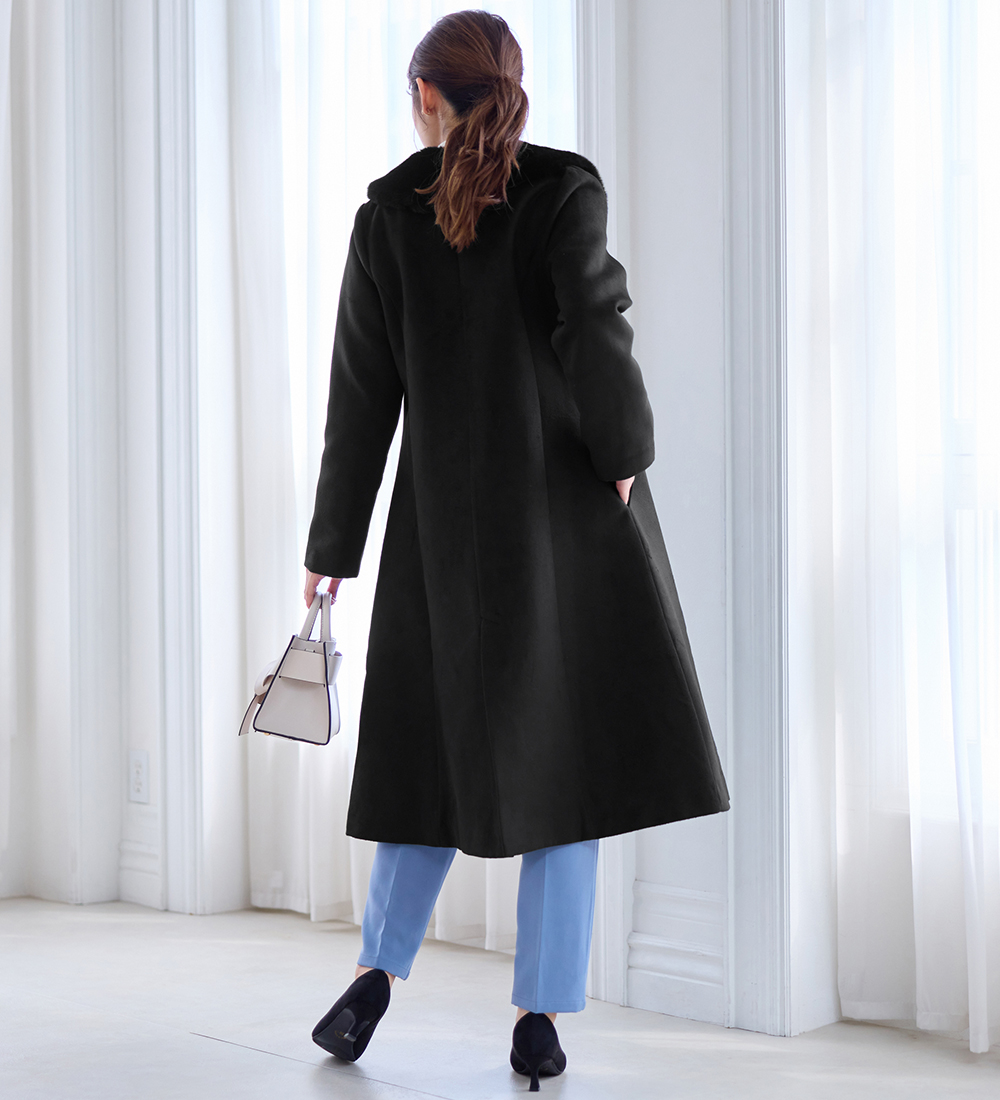 alotta ファー付美人見えロングコート アロッタ Alotta 美人シルエットファー付ノーカラーコート