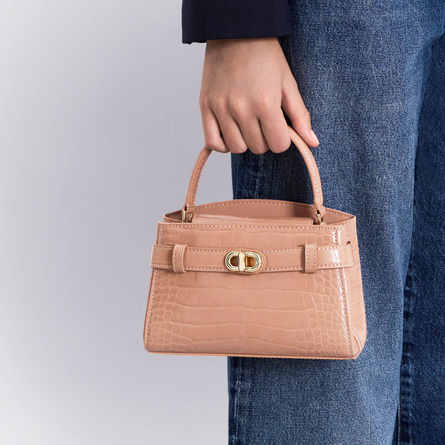 Aubrielle オブリエル クロックエフェクトトップハンドルバッグ ブルー CHARLES & KEITH Aubrielle オブリエル クロックエフェクト