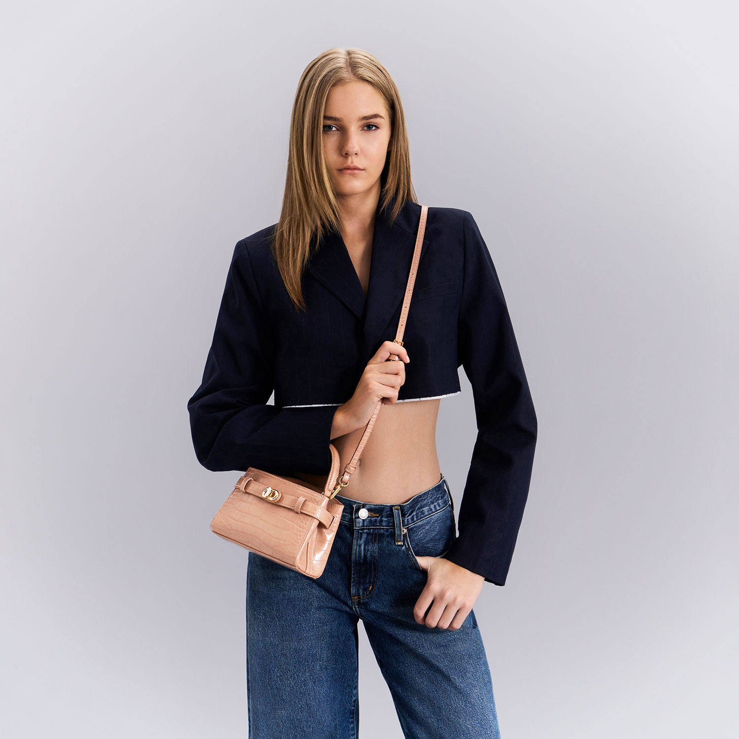 Aubrielle オブリエル クロックエフェクトトップハンドルバッグ