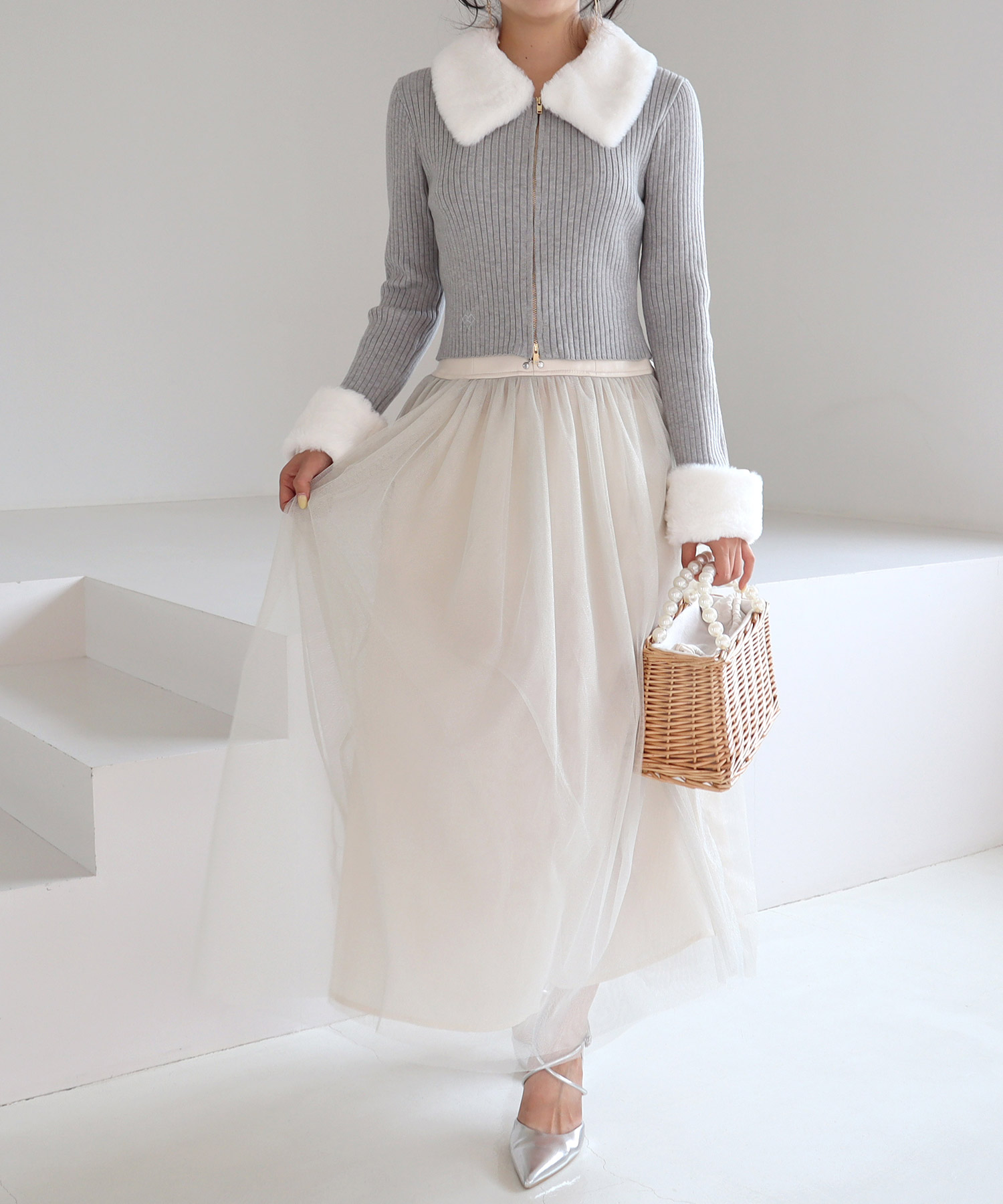 PARTY ファー付ダブルZIPニットトップス ロイヤルパーティー ROYAL PARTY ファー付ダブルZIPニット