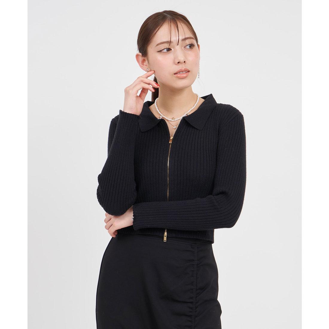ロイヤルパーティー ROYAL PARTY ファー付ダブルZIPニット
