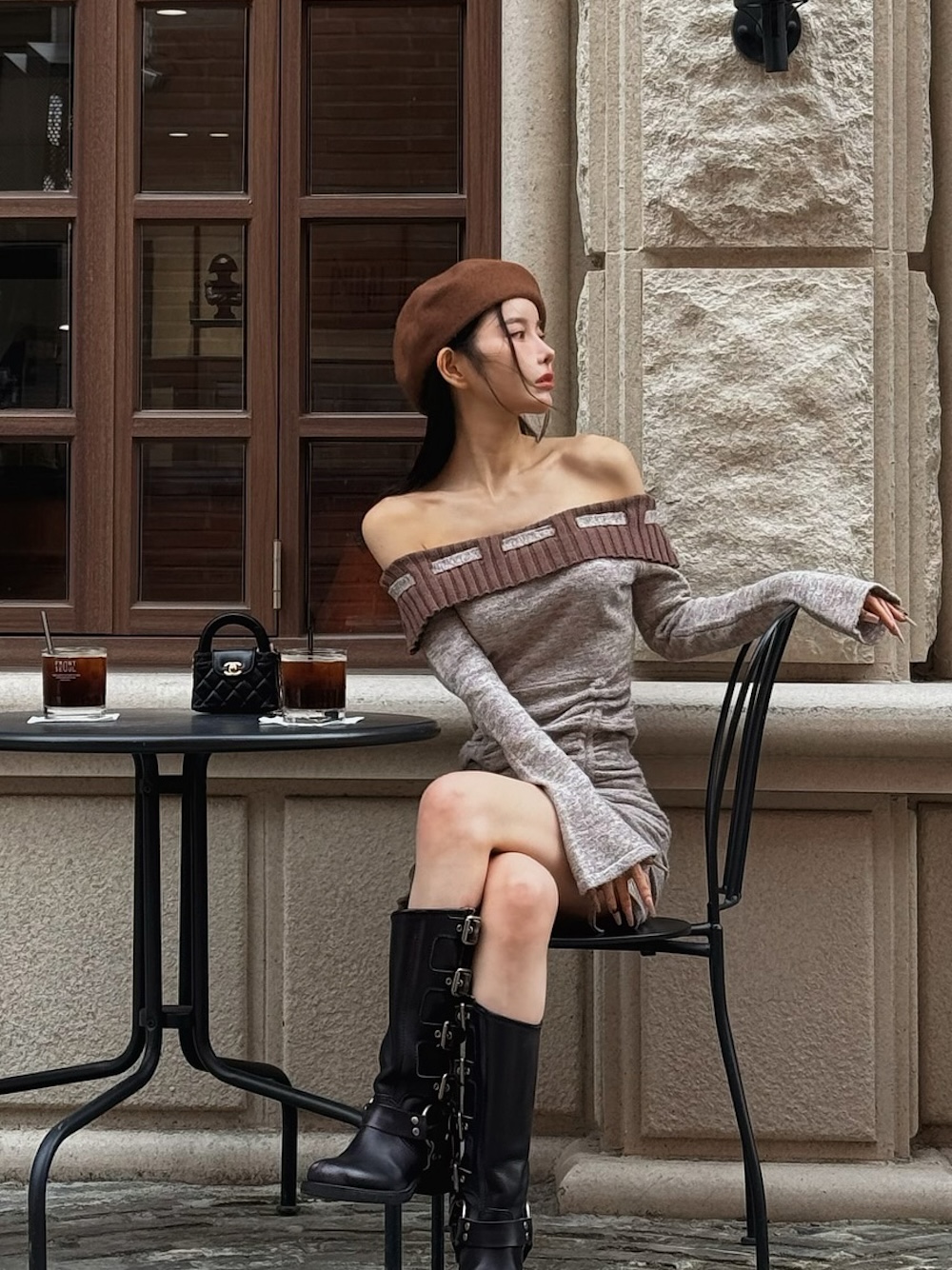 ダーリッチ Darich オフショルステッチニットミニワンピース ダーリッチ Darich オフショルステッチニットミニワンピース