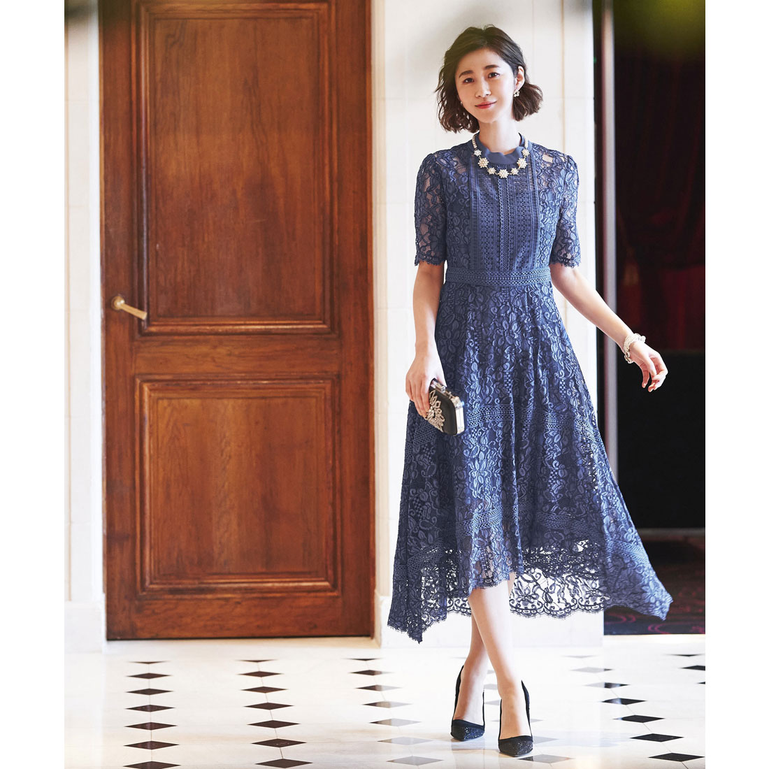 【美品】フィッシュテールハイネックレースワンピース（アーミーカーキ） セール 30%OFF】ルイルエブティック RUIRUE BOUTIQUE フィッシュ
