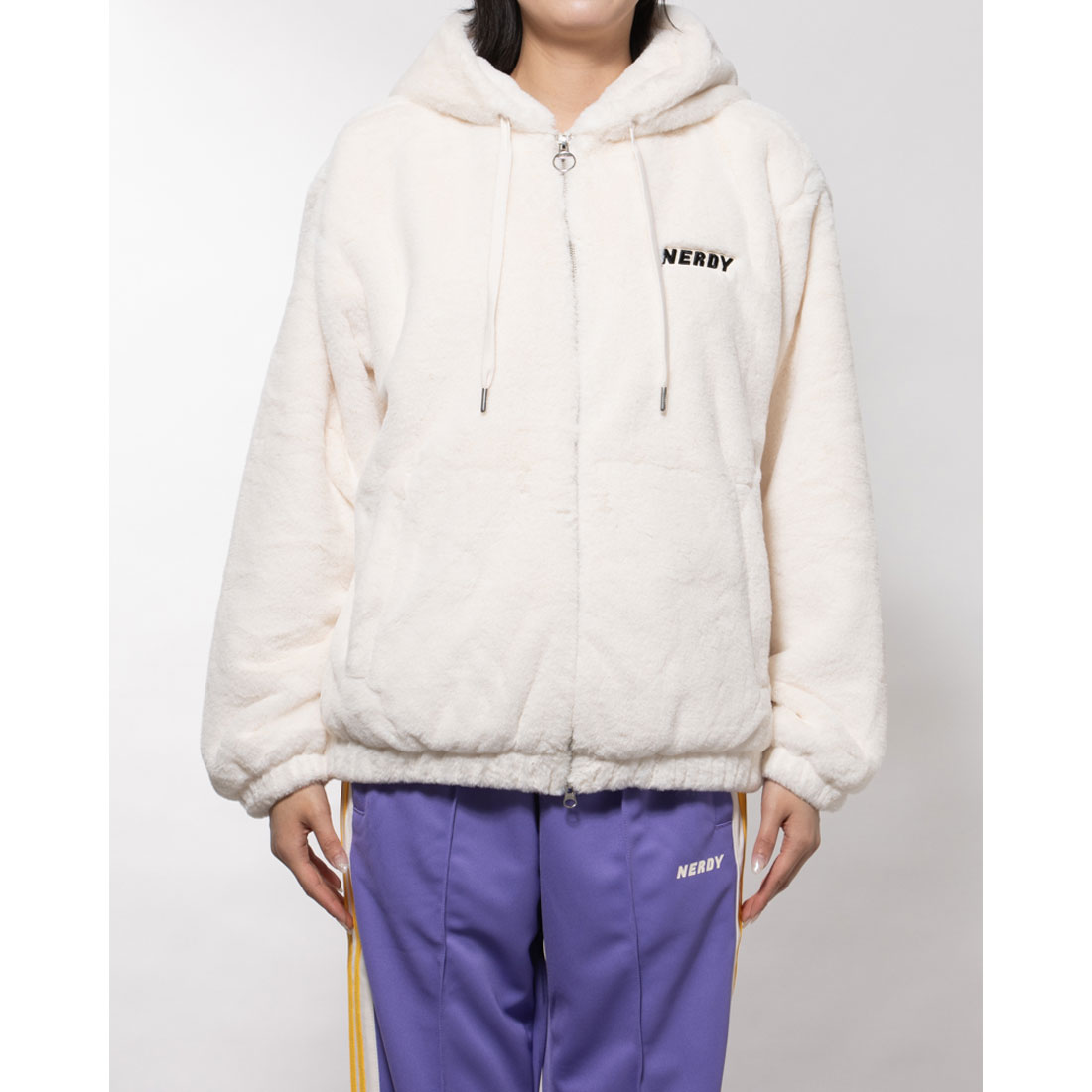 NERDY / W's クロップドエコファーフーディージップアップ ブラック ノルディ NERDY CROPPED ECO FUR HOODIE ZIP-UP クロップドエコ