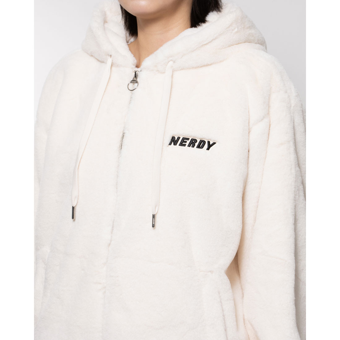 NERDY / W's クロップドエコファーフーディージップアップ ブラック ノルディ NERDY CROPPED ECO FUR HOODIE ZIP-UP クロップドエコ