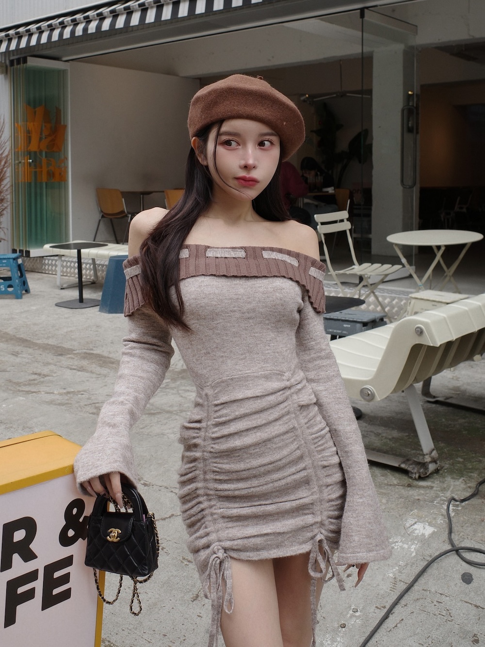 ダーリッチ Darich オフショルステッチニットミニワンピース ダーリッチ Darich オフショルステッチニットミニワンピース