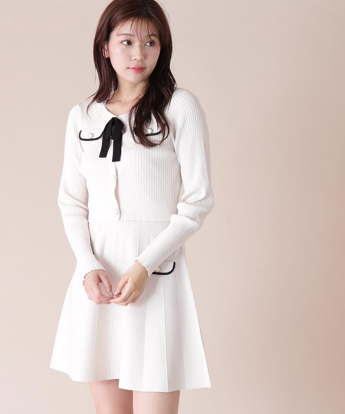 美品JILL by JILLSTUART♡配色リブニットセットアップ/ピンク ジルバイジルスチュアート JILL by JILLSTUART 配色リブニット