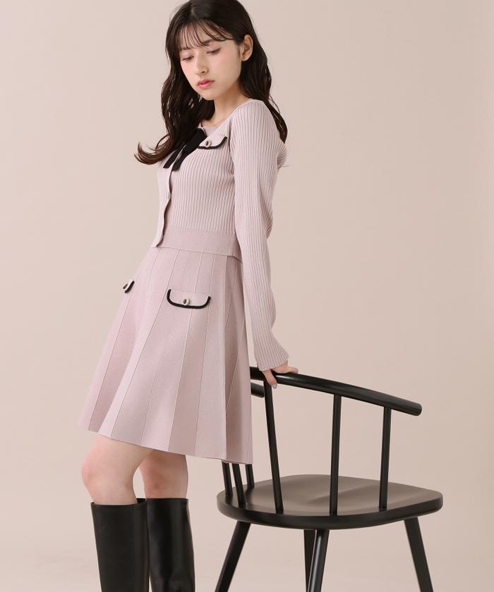 美品JILL by JILLSTUART♡配色リブニットセットアップ/ピンク ジルバイジルスチュアート JILL by JILLSTUART 配色リブニット