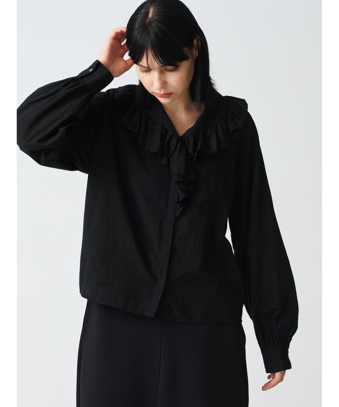 美品　ミズイロインド　襟プリーツ　シャツ　ブラック mizuiro ind プリーツカラーシャツ｜ MARcourt ONLINE STORE