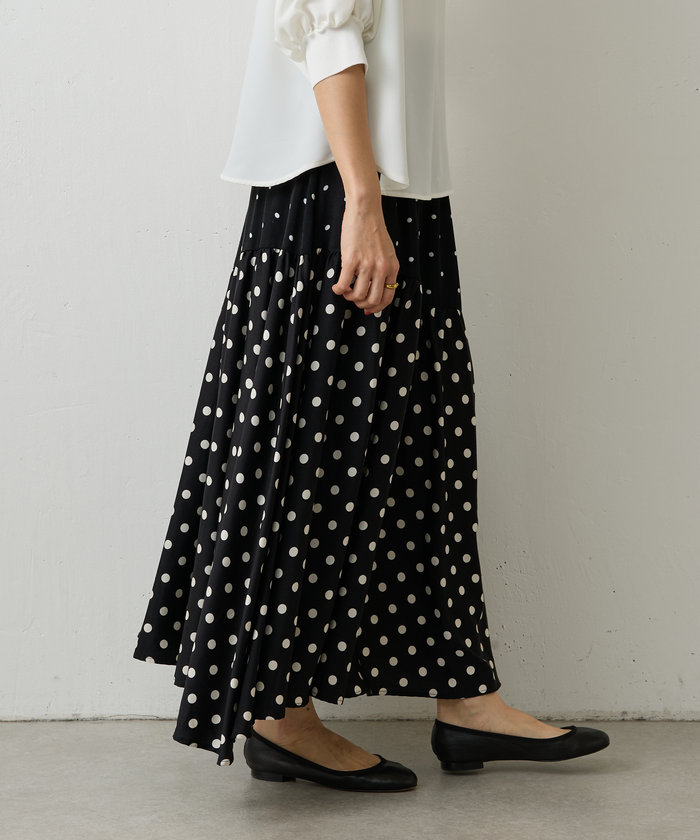 【極美品】BEARDSLEY ドット パッチワーク ロング スカート フレア 極美品 ドット柄パッチワークロングスカート ブラック 極美品