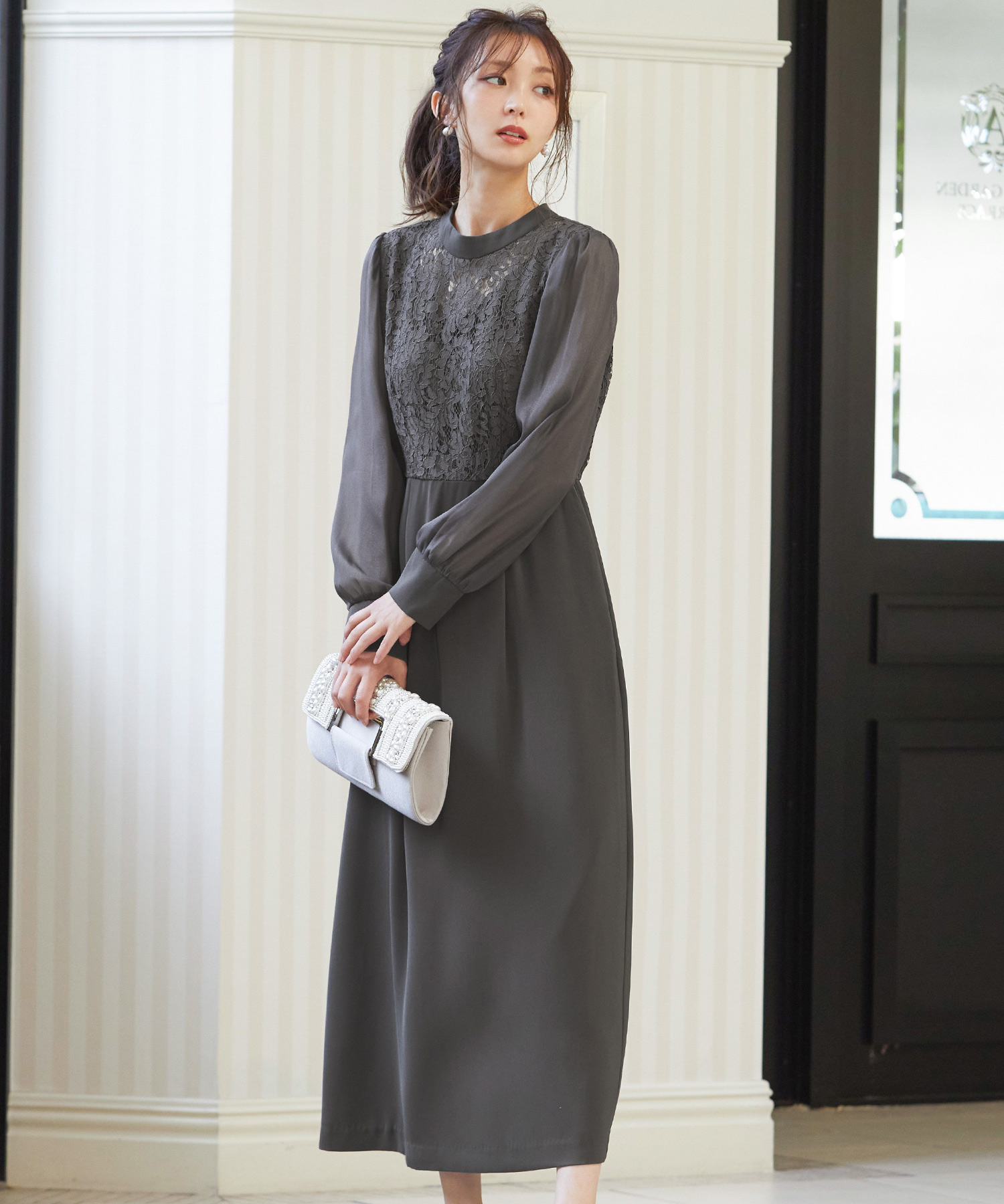 ニアナ niana ボトルネック レース×サテンドレス(504388711