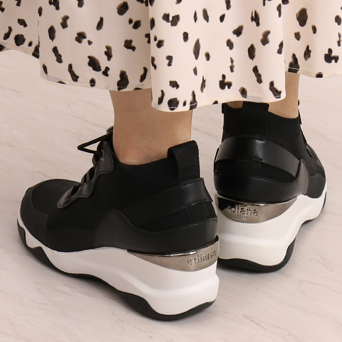 プラスダイアナ ＋diana 【6cm】撥水加工ニット ヒールアップスニーカー セール】【6cm】撥水加工ニット ヒールアップスニーカー